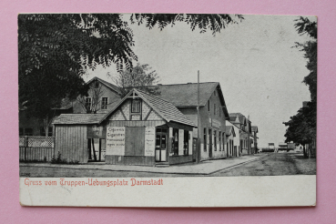 Ansichtskarte AK Darmstadt 1907 Gruß vom Truppenübungsplatz Straße Gebäude Kiosk Architektur Ortsansicht Hessen